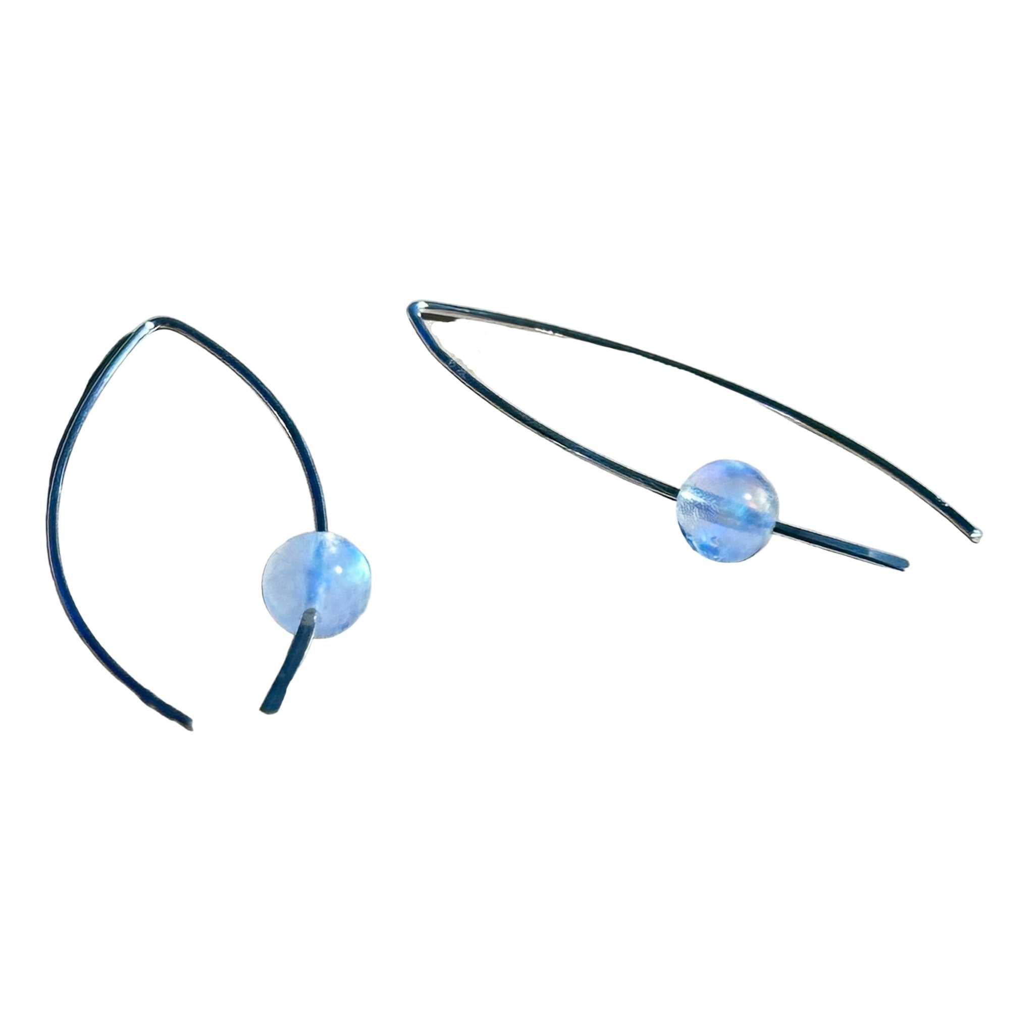 Rainbow Moonstone Crescent Bertoni Earrings - Sterling Silver