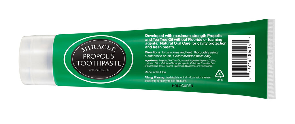 Holocuren Miracle Propolis Toothpaste 2-Pack, Tea Tree Oil, Fluoride-Free, 12.8 oz (2 x 6.4 oz)