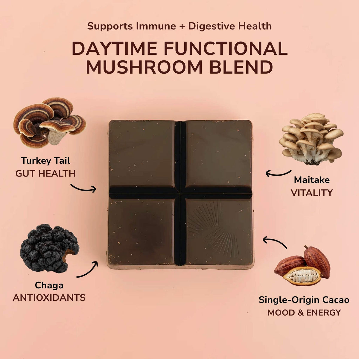 Forest Reserve™ Turkey Tail, Maitake, & Chaga Mushroom Chocolate Squares